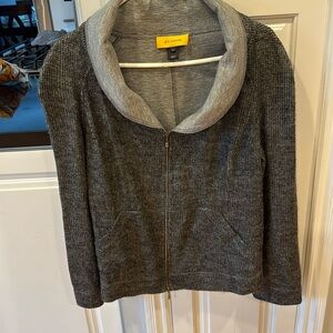 St john cardigan Zip up Black silver metallic M Preppy High End Women’s Sweater